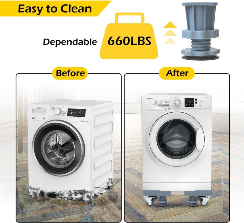 Maxworks Washing Machine Base Stand with 4 Locking Wheels & 8 Strong Feet, Adjustable Flat Dolly Cart Mobile Base for Washer, Dryer, Refrigerator, Furniture and Appliance - 660 lbs Capacity - Image 2